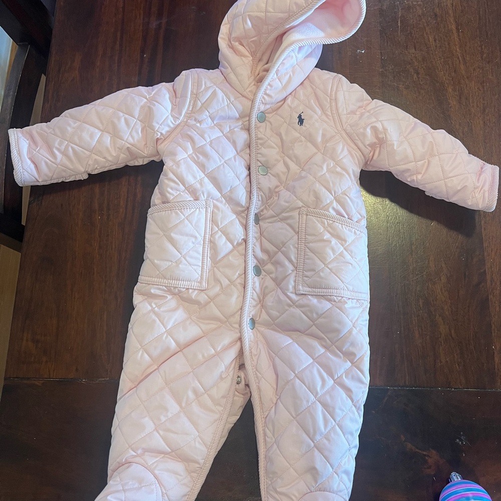 Ralph Lauren 6m Pink Quilted Baby Snowsuit with Hood